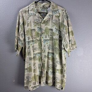 Panama Jack Resort Mens Hawaiian Shirt Palm Trees Cars Print Beige XL